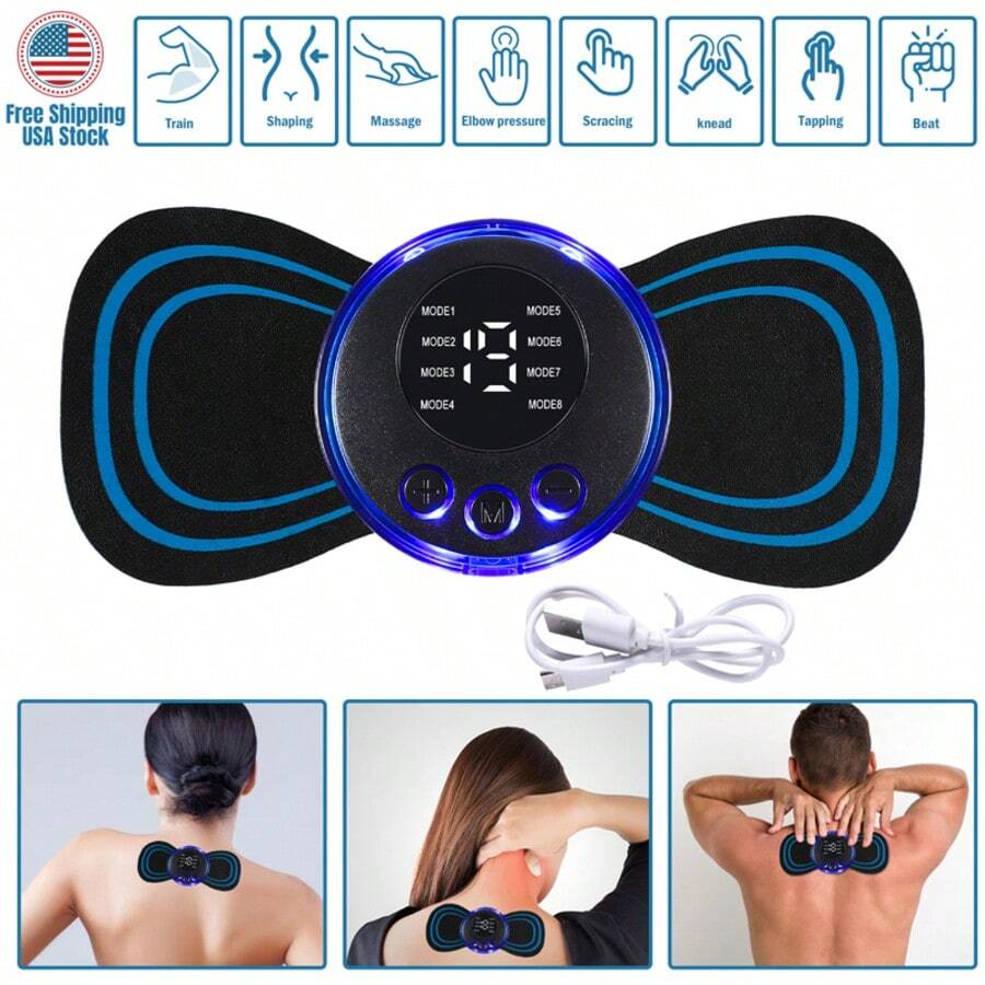 1 Pack Electric Back/Neck Massagers, Suitable For Arms, Chest, Neck, Shoulders And Legs, With 8 Modes And 19 Intensity Levels, 15 X 6.5cm, Blue - C - 查看 1