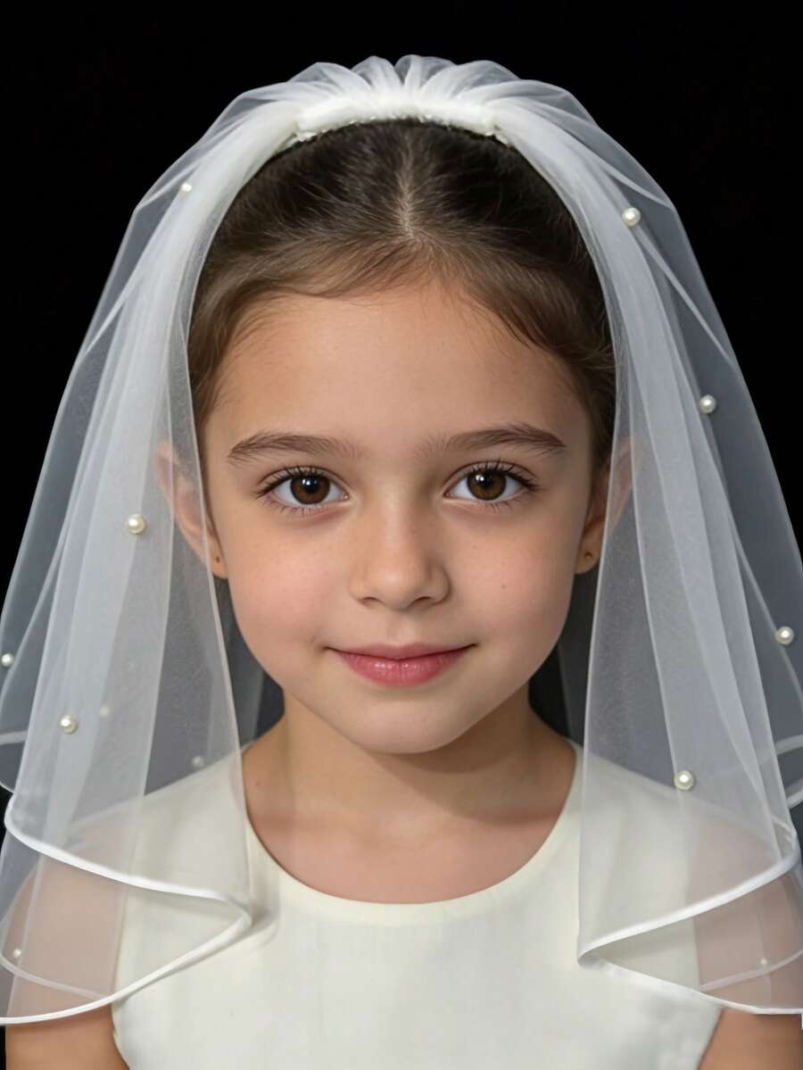 Velo de novia de una sola capa con ribete de encaje, diseño minimalista de vestido de novia sencillo, tocado blanco claro, velo de estilo minimalista - Multicolor - Ver 1