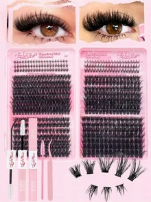 1164PCS/582PCS DD Curl Lashes Extension Kit, Lower Lashes+80D+100D+120D+150D, 0.31–0.63inch DIY Personal False Eyelashes, Lash Clusters, Russian Volume Lashes, Dramatic Messy Mink Lashes For Dramatic, Daily Makeup, Cosplay, Full Makeup And Daily Wear, Portable For Daily Use Or Outdoor, Lash Clusters, Eyelash Clusters, Individual Eyelashes, Fake Lashes, With Lash Glue, Tweezers & Brush, Perfect For Valentine's Day, Mardi Gras, Festive Glam Beauty - 粉色 - 查看 2