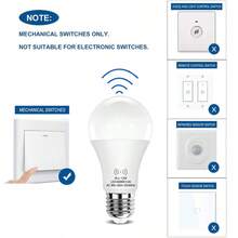 5个装 Kasotile 12W 感应灯泡，自动黄昏到黎明开关，E26 灯座，相当于 100W 白炽灯，1000 流明，6000K 冷白光，适用于门廊、车库、走廊、楼梯，UL 认证，3 年质保 - 白色 - 查看 4