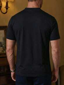 ALTZTAR Men's Printed Casual Henley Neck Short Sleeve T-Shirt - Black - View 2