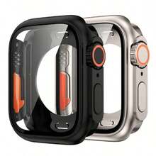 Titanium Metal Screen Protector Case, Front And Back Protective Cover Compatible With Apple Watch Series 9/8/7/6/5/4/SE 2, 45mm 41mm 44mm 40mm - Black - View 1