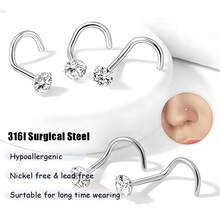 8 piezas de anillos/pendientes para la nariz de acero inoxidable 316L, pasadores en espiral hipoalergénicos con topes de circonita cúbica, adecuados para mujeres y hombres, tamaños: 1,5 mm, 2 mm, 2,5 mm, 3 mm - Plateado - Ver 3