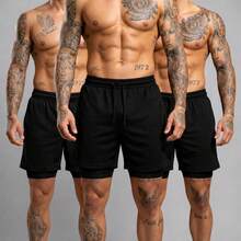 Kit Of 3 Short 2-In-1 Dry Fit Lined Men's Gym Shorts For Running And Training With Elastane - Black/Black/Black - View 1