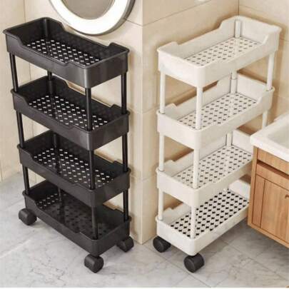 1pc Narrow Slot Storage Cart, Multi-Layer Storage, Zoned Storage, Space-Saving, Movable, Flexible Push-Pull, Easy Assembly, Stable Load-Bearing, Waterproof & Moisture-Proof, Easy To Clean, Open Channel. Suitable For Kitchen, Bathroom, Living Room, Bedroom. Movable Floor Cart, Multi-Tier Storage Rack, Suitable For Kitchen Vegetables, Bathroom Narrow Side Storage Rack.