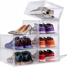 6 Pack Transparent Shoe Storage Boxes Hard Plastic Stackable Shoe Box Organiser Foldable Storage Case For Home Closet Organizer - White - View 8