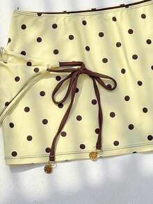 三件套女士比基尼泳装，休闲波点图案沙滩泳装，棕色和黄色时尚套装，适合外出、健身、日常穿着，Y2K风格，优雅，街头风，度假，音乐节，泳池派对等夏季场合。 - 黃色 - 查看 6