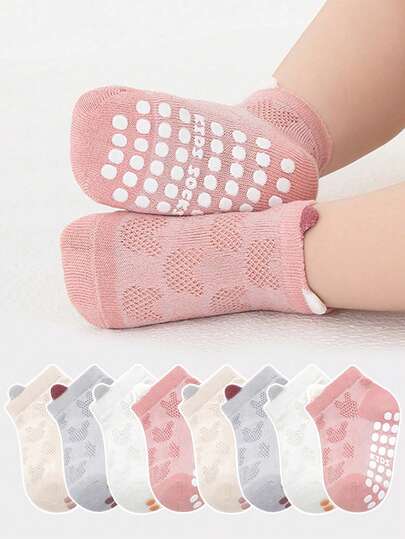 4 đôi tất lưới thoáng khí chống trượt chấm bi cho bé, họa tiết hình thỏ, dép đi trong nhà đế mềm cho bé trai và bé gái, thích hợp cho việc mang hàng ngày.