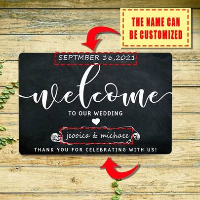 1pc Customized Text Metal Nameplate, Personalized Wedding Metal Plaque, Customized Name Size 20.32 X 30.48 Cm