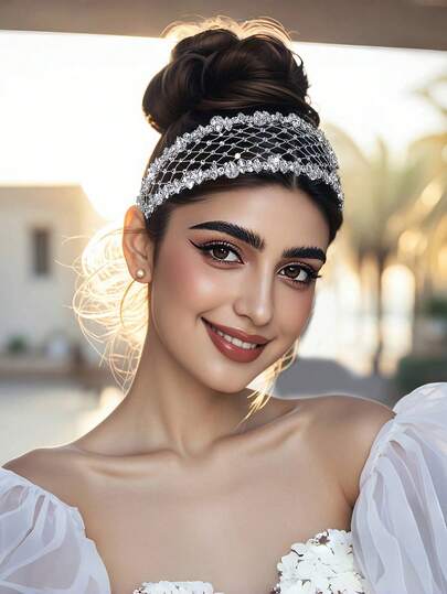 1 pieza Diadema con strass plateada brillante, aro de pelo ancho minimalista y hueco, adecuado para novia, boda, festival, fiesta, regalo de cumpleaños, uso casual para mujer