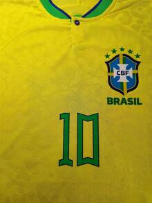 2022 World Cup Brazil Home Stadium N Eymar No. 10 Jersey Fan Version Short-Sleeved Football Jersey - Màu vàng - Xem 3