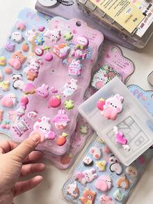 柔软蓬松的兔子和熊桃子贴纸，减压加厚泡沫3D贴纸，可用于手机壳、水瓶、手账、贴纸交换 - 彩色 - 查看 5