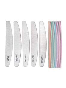 5件套专业指甲锉，80/100/150/180/240目砂纸，加厚耐用新月形指甲抛光块，美甲工具配件 - 灰色 - 查看 4