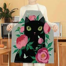 1pc Floral & Cat Pattern Apron, Creative Funny Fashionable Printed Apron, Home Cleaning Apron, Easy Clean Kitchen Cooking Apron, Creative Home Apron - Multicolor - View 8