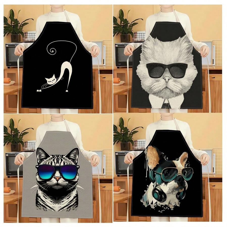 1pc Cool Cat Pattern Apron, Creative Funny Fashion Printed Apron, Home Cleaning Apron, Easy Clean Kitchen Cooking Apron, Creative Home Apron - Multicolor - View 1