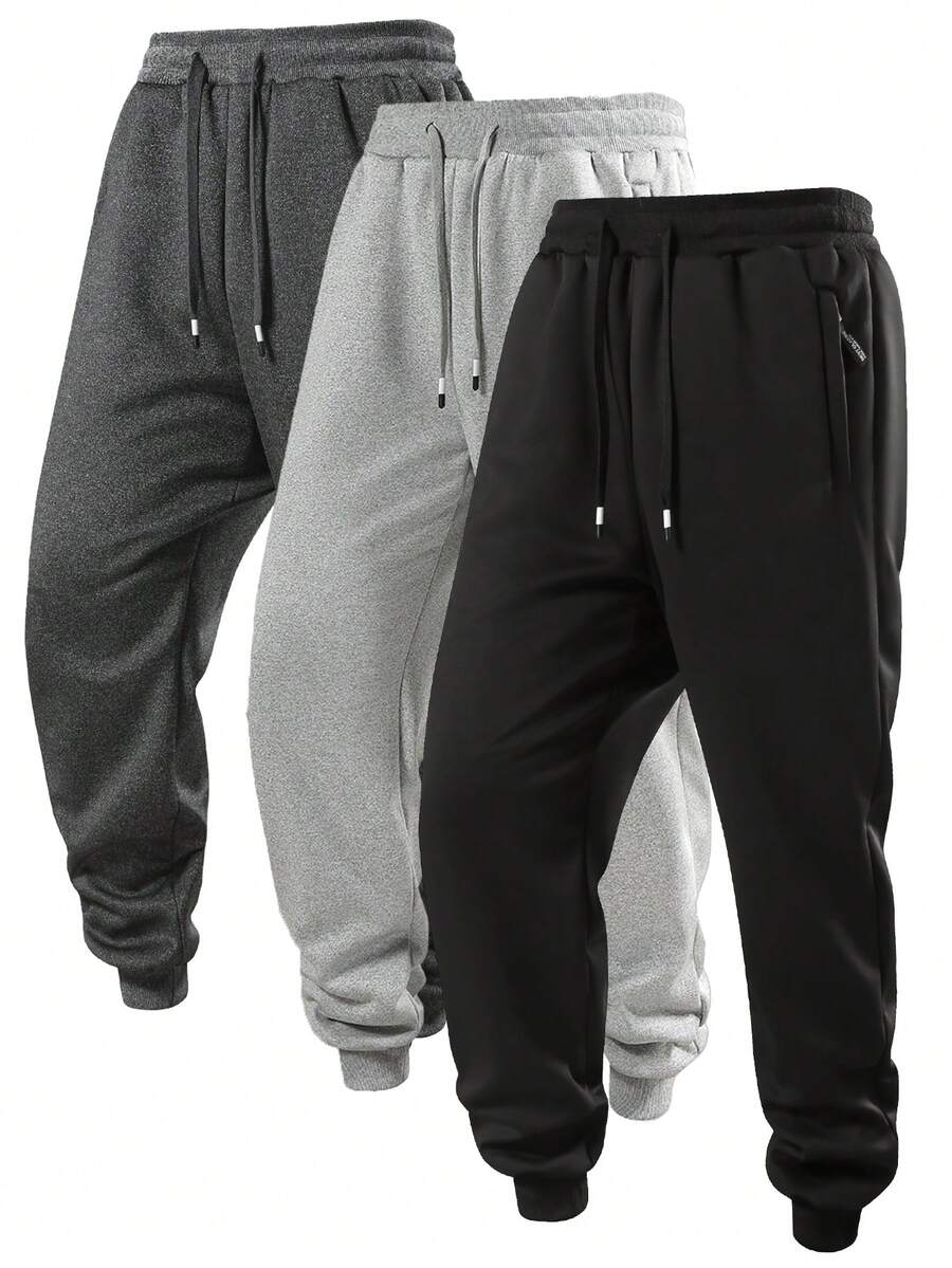 1 件男士轻便速干运动裤，夏季、秋季新款宽松抽绳休闲长裤 - 黑色 - 查看 1