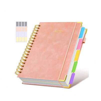 Cuaderno de hojas sueltas con tapa dura de piel sintética en tamaño A5, diseñado para mujeres, incluye 5 diarios temáticos, separadores extraíbles, páginas organizadas, apto para la escuela, el trabajo, tomar notas y talla grande