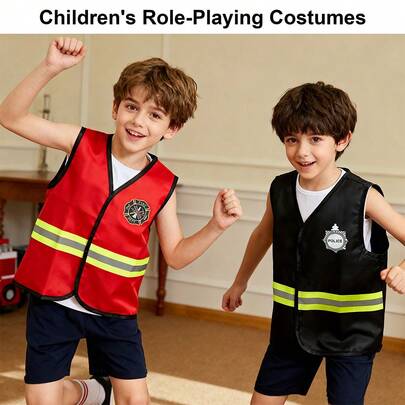 2pcs Children's & Firefighter Costume Set, Kids Roleplay Outfit, Boys' Ideal & Firefighter Uniform, Includes & Firefighter Outfits, Suitable For Multi-Person Party, Holiday Costume, Halloween, Unisex, Great Gift For Kids Birthday, Holiday, Halloween, Party, Christmas