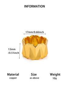 1 pieza Anillo geométrico minimalista plisado irregular de color dorado para mujer, joyería para fiesta de cumpleaños, regalo del Día de la Madre - Plateado - Ver 2
