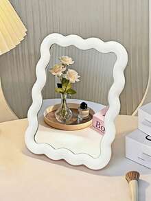 1pc Cute Wavy Cream-Colored Makeup Mirror, Suitable For Desktop/Wall Mounting, Applicable For Dorm, Vanity, Office, Makeup, Room Decor, Wardrobe, Travel, Bedroom, Cosmetic Accessories, Small Mirror, Compact Mirror, Hand Mirror - Multicolor - View 11