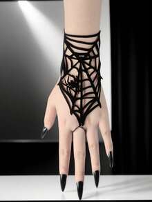 黑色哥特式手链，饰以蜘蛛网图案、复古黑粉花朵设计、天鹅绒材质，朋克风，吸血鬼、蜘蛛、洛丽塔、角色扮演、派对、女士手链，精致哥特朋克风布艺手链，饰以华丽的蜘蛛网图案和花朵细节，营造迷人复古外观。 - 彩色 - 查看 12