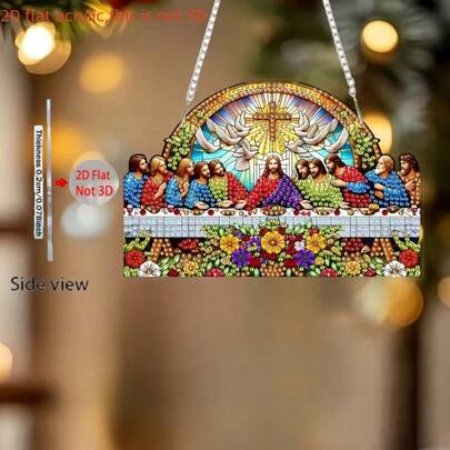 2D/Flat Printing, DIY Single-Sided Diamond Painting The Last Supper, Hanging Decor - Acrylic Hanging Decor, Asymmetrical Shape Diamond Technique, Ideal Holiday Gift For Home And Window Decoration