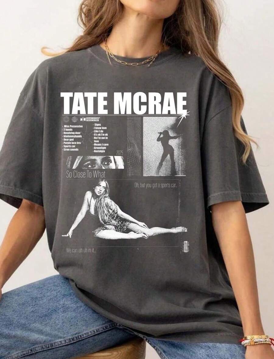 Tate McRae Shirt Vintage Tate McRae Concert Tee T8 McRae Fan Shirt Pop Star Merch Gift Unisex Tour T-Shir - 黑色 - 查看 1
