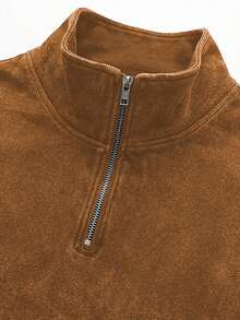 男士简约复古水洗半拉链背心，夏季款 - 摩卡棕 - 查看 6