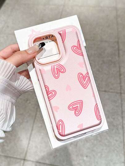 Ốp điện thoại bằng da có vân, họa tiết hình trái tim màu hồng, chống rơi vỡ, tương thích với Apple 17/16 Pro Max, 14/13, 16, 12, 11 Pro Max, XS Max, X, XR, 8, 7, 14 Plus. Có thể dùng làm quà sinh nhật, quà cho bạn gái, bạn trai hoặc dùng cho chính mình.