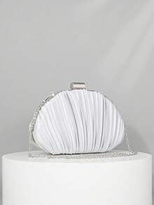 OpulAura Women's Elegant/Luxury Pleated Satin Box-Shaped Clutch Bag, Romantic Wedding Purse, Charming/Refined Evening Dress Bag, Minimalist White Box Handbag With Detachable Chain, Suitable As Holiday Gift, Clutch Bag For Wedding - 白色 - 查看 5
