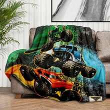 1Pc Monster Jam Monster Truck Flannel Blanket, Soft & Warm Polyester Fiber Throw, Ideal Gift For All Seasons Gift  Dream Weave Home, Multiple Sizes 50x60 To 60x80 Inches - Nhiều màu 1 - Xem 2
