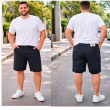 Men's Denim Sweat Shorts With Faux Buttons And Medium Stretch. - màu đen - Xem 5