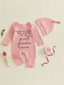 Newborn Baby Boys Girls Hospital Going Home Outfit Baby Shower Outfit For Grandma Grandpa Clothes Hand Picked For Earth By My Grandpa Grandma In Heaven Rib Knit Romper Jumpsuit Hat Set - 粉紅奶奶 - 查看 1