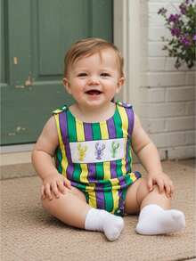 Mono de verano para bebés, niños y niñas, con estampado de langosta, cuello redondo, sin mangas, para uso diario - Morado - Ver 1
