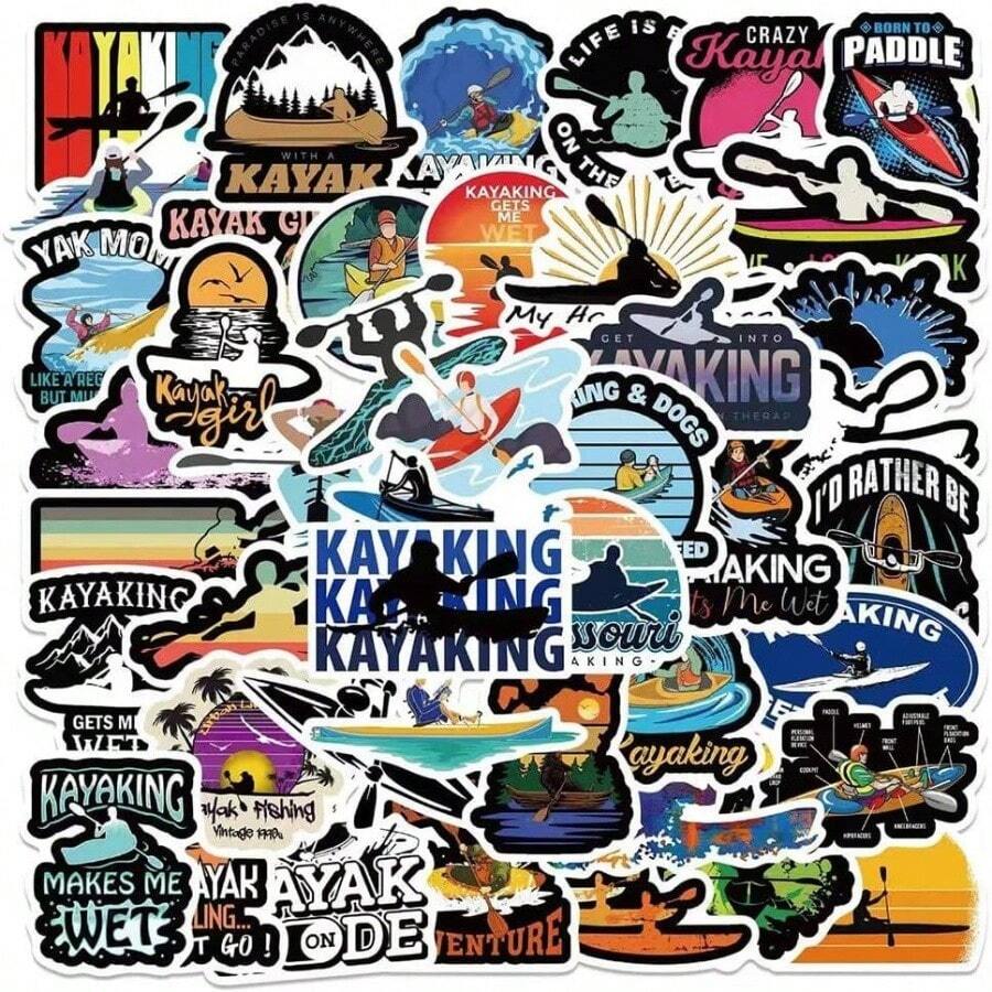 Kayak Kayaking Stickers 50 Pcs Canoe Kayaker Waterproof Vinyl Decals Bottles Laptop Refrigerator Luggage Computer Mobile Phone Skateboard Bike Dcor - Multicolor - View 1