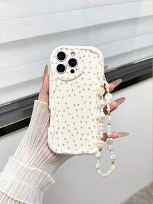 Cream Textured Dotted Painted Bracelet Strap Shockproof Phone Case Compatible With IPhone 14, 14 Pro, 14 Pro Max, 13, 13 Pro, 13 Pro Max, 11, 11 Pro Max, 12, 12 Pro, 12 Pro Max, XR, XS, 15, 15 Pro, 15 Pro Max, 16, 16 Pro, 16 Pro Max, 17, 17 Pro, 17 Air, 17 Pro Max, Series - Multicolor - View 6