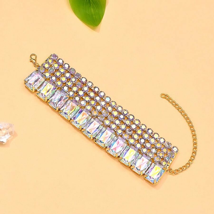 Shiny AB Black Crystal Geometric Square Bracelet, European And American Fashion Street Style Party Crystal Jewelry - Square - View 1