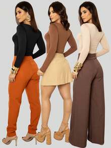 Kit 3 Square Neck Blouse Winter Comfortable Long Sleeve - Black/Brown/Nude - View 9