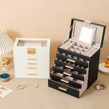 BOOVO Women's Jewelry Box 5-6-Layer Large Capacity Jewelry Storage Box - Transparent Lid For Displaying Jewelry 5-6 Drawers For Sorting -Suitable Storage Box For Rings, Necklaces, And Bracelets - Soft Velvet Lining - Artificial Leather Storage Box - Multicolor - View 4