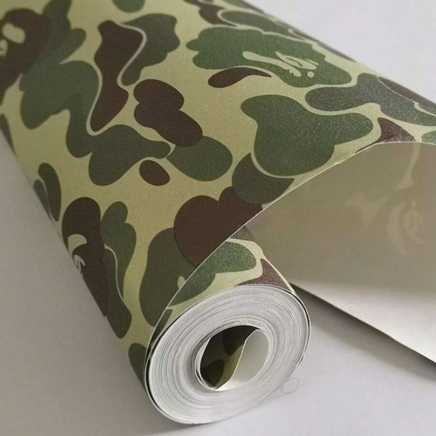 17.7x117 Inches Se- Adhesive Vinyl Gre1en Camouflage Contact Paper Wallpaper For Walls Cabinets Shelves Room Furniture Decal Removable - 格林 - 查看 1