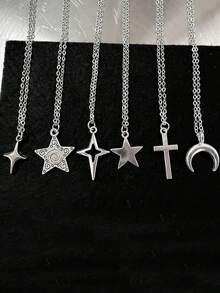 6pcs Vintage Gothic Style Necklaces, Star & Moon Pendants, Punk Hip-Hop Hala Pendants, Unisex Fashion Jewelry, Suitable For Daily Wear And Special Occasions, Ideal Gifts For Valentine's Day, Easter, Halloween - Punk Necklace 6-piece Set - View 20