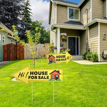 4pcs Property Display, 31.5x13 Inch Yellow Double Sided Notice With 8pcs 40cm Stakes And 8pcs Transparent Acrylic Adhesives For Yard Real Estate Transaction - B - View 2
