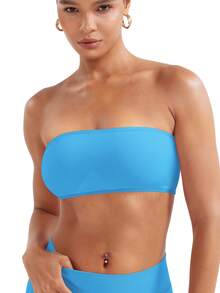 VOYJOY Impact Backless Bandeau Bra Workout Strapless Bandeau Basic Tank Top Adjustable - 冰川藍 - 查看 2