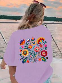 波蘭維什尼花朵印花圖案：用色彩織就民間浪漫女式寬鬆T卹，夏季上衣，K-Pop戰士系列，純棉上衣，女裝服飾，女式夏裝，針織服飾，派對裝束，大碼女裝，大尺碼女式圓領寬鬆上衣，閨蜜裝，度假服飾，休閒運動，優雅上衣，女士運動裝,頂部女裝，促銷女裝，男女同款，青少年裝、基本款T卹，夏季女裝，柔軟舒適，Y2K風格,夏季、情人節、狂歡節、聚會、海灘、婚禮、外出活動、優雅、度假、休閒、奢華、千禧年、亮片、豹紋、圓點圖案、圖形、花卉、迷彩 - 淺紫紅 - 查看 3
