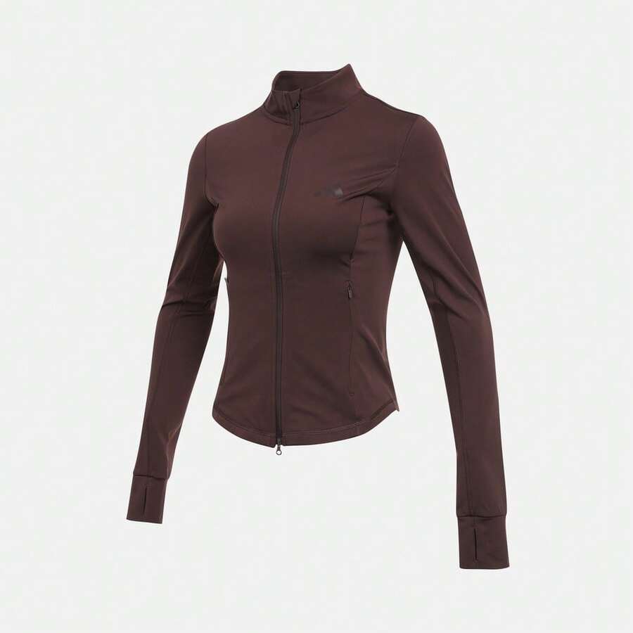 Adidas 女士修身针织外套连帽开衫 KF2669 - 棕色 - 查看 1