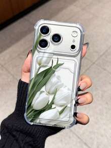 Flower Tulip Card Holder Anti-Drop Phone Case Compatible With Apple 17/16/14 Pro Max, High-Quality New Model 13, 15, 12/12 Pro, 11, 15 Pro Max, 16 - Clear - View 2