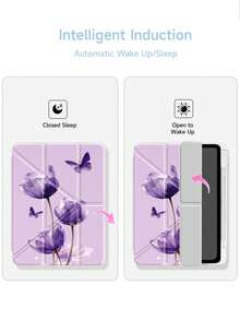1pc Purple Crystal Tulip Pattern Rotating Foldable Flat Tablet Protective Case, Compatible With 2025/10th Gen/10.2", Pro 11" 2021/2020, Mini 6/7, Galaxy Tab A8 10.5" 2022, With Pencil Slot, Anti-Drop, Tablet Stand Protective Cover, Gift For Kids/Family - Multicolor - View 6