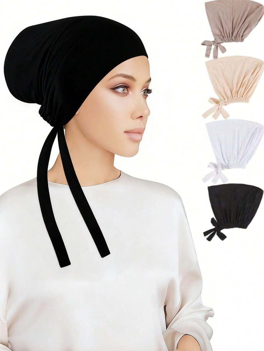 4pcs Muslim Women Hijab Underscarf Cap, Islamic Headscarf Inner Cap With Drawstring And Buckle Closure - Turban Hat - View 1