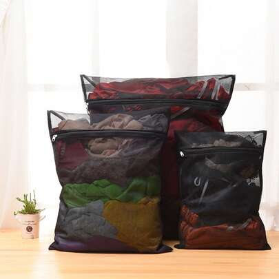 3pcs Black Laundry Bags, Lingerie Wash Bags, Special Storage Mesh Bags For Washing Machine, Laundry Bags, Luggage Packing Bags, Wash Bags