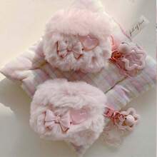 Autumn/Winter Plush Bow Heart Bluetooth Earphone Protective Case With Star Pendant, Anti-Drop Earphone Cover - Pink - View 3